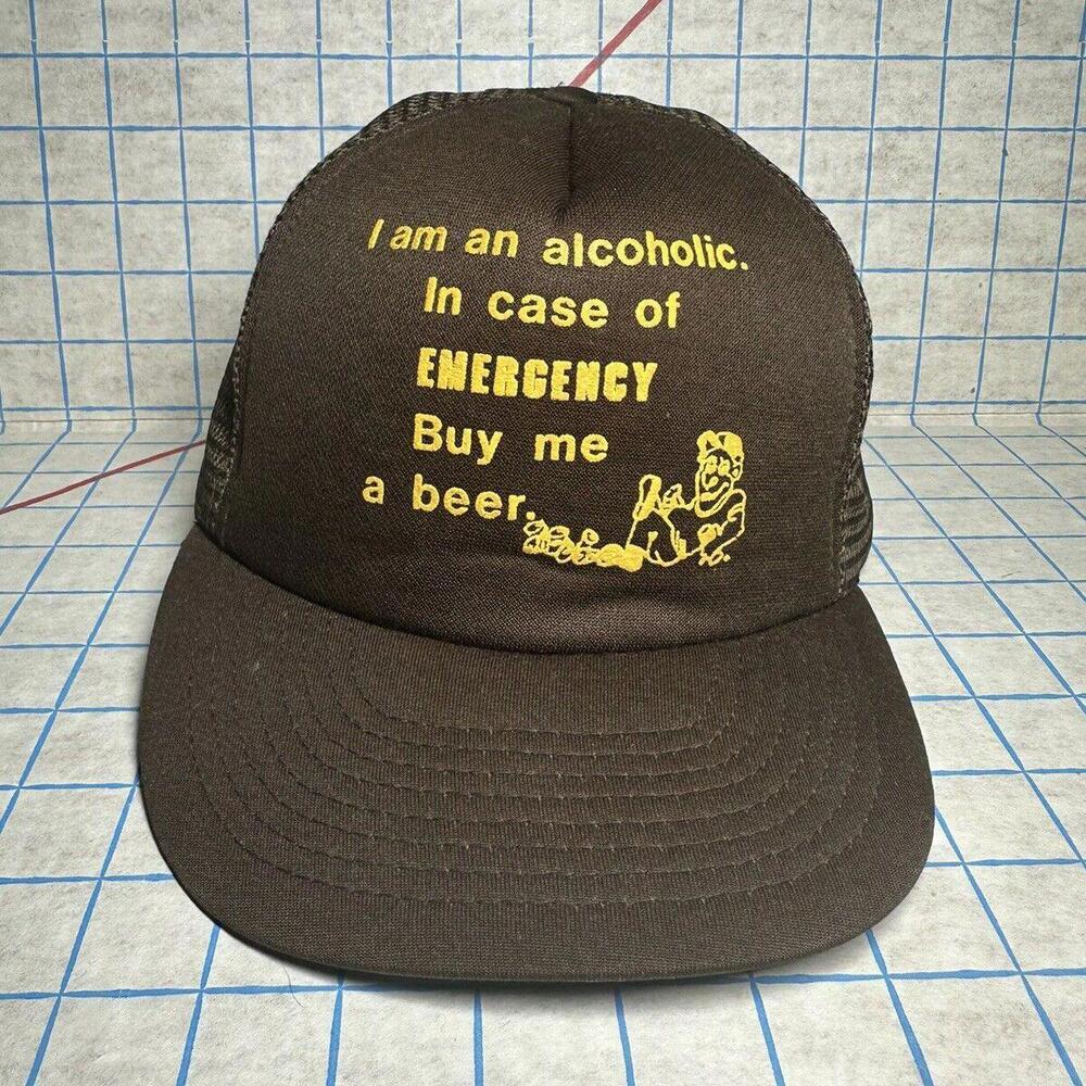 Beer Trucker Hat Snapback Cap Brown In Case Of Emergency Buy Me A Beer‎ Vintage